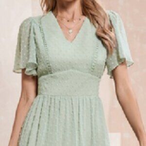 JJ's House - V-Neck short Sleeve Flutter Sleeve A-Line Chiffon Maxi Dress - XL